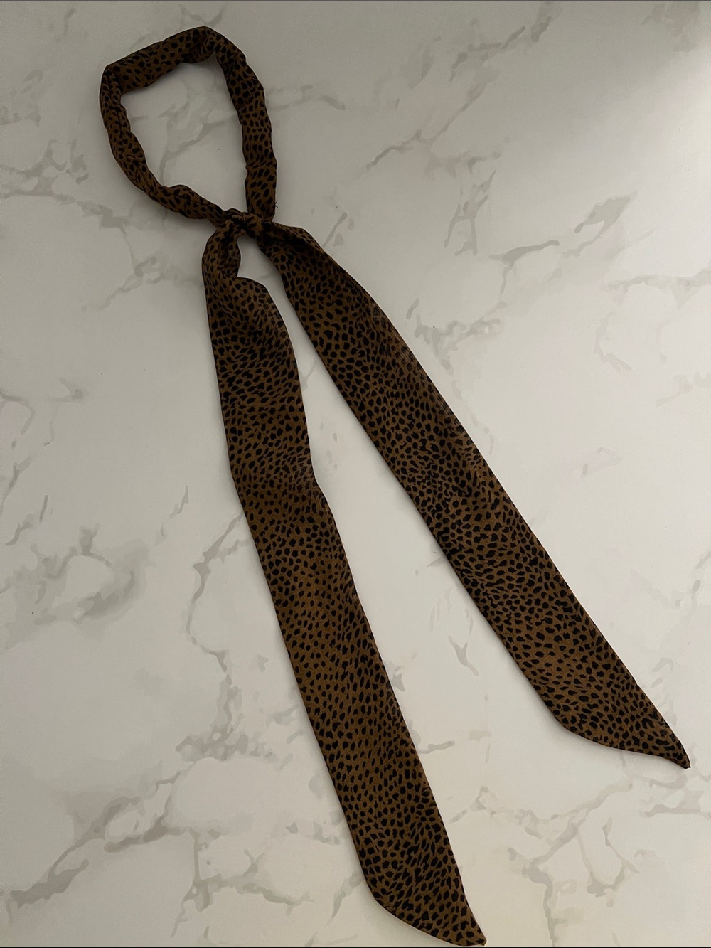 Leopard-Print Brown Hair Tie Bow Scarf